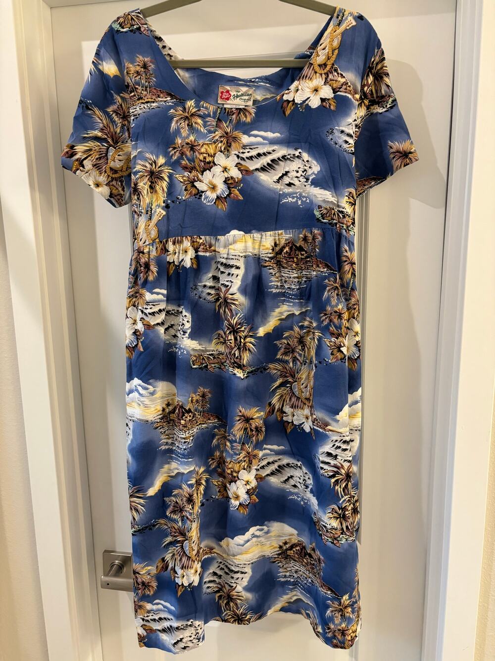 Vintage Hilo Hattie The Hawaiian Original Palms and Waves Dress EUC Size L